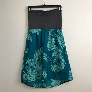 Vintage Y2K Roxy Swim Suit Cover Strapless Dress Leaves Summer Gray Teal XS